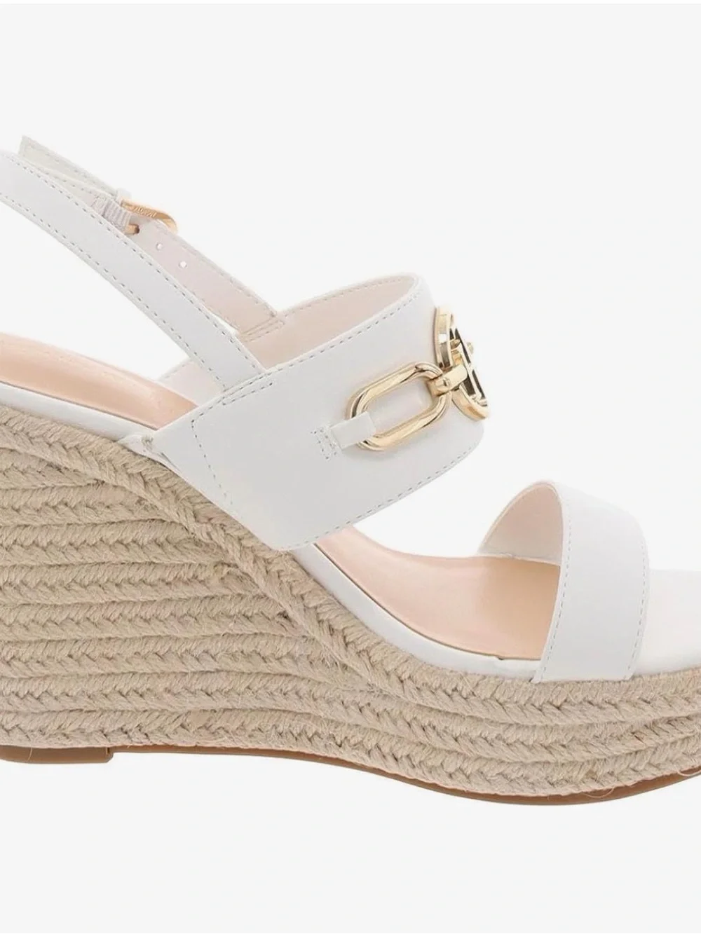 Tommy Hilfiger White Espadrille Platform Sandal with Gold-Tone Logo